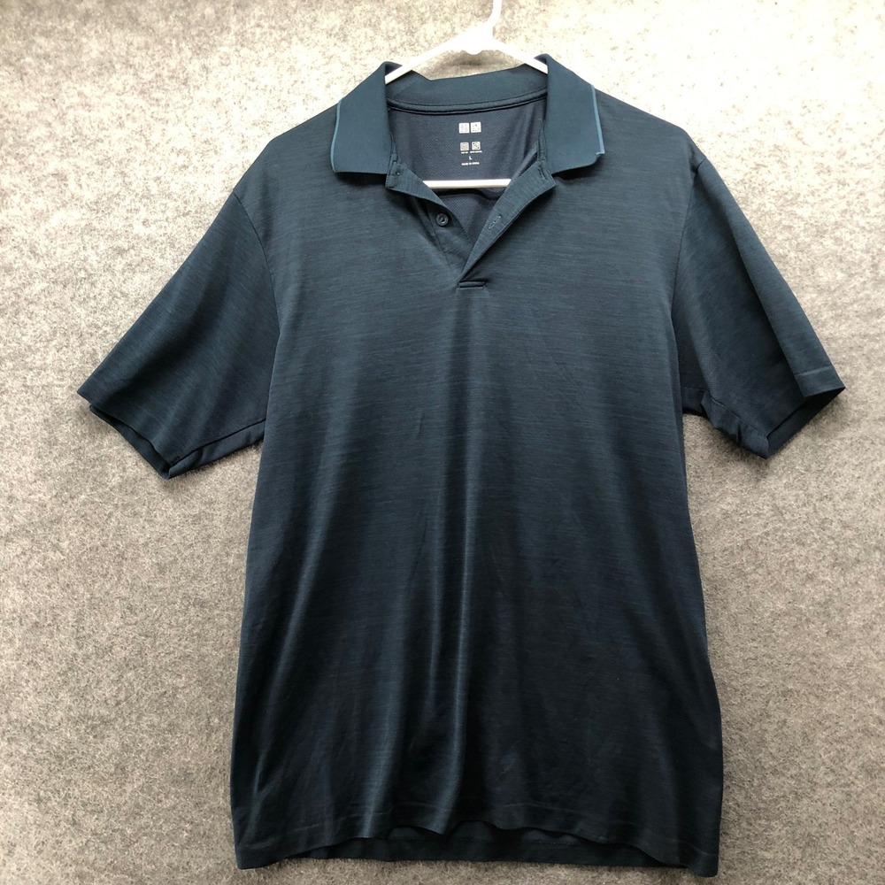 Uniqlo Dry-Ex Polo Shirt Mens Large Blue Short Sleeve Active Golf Teal Travel